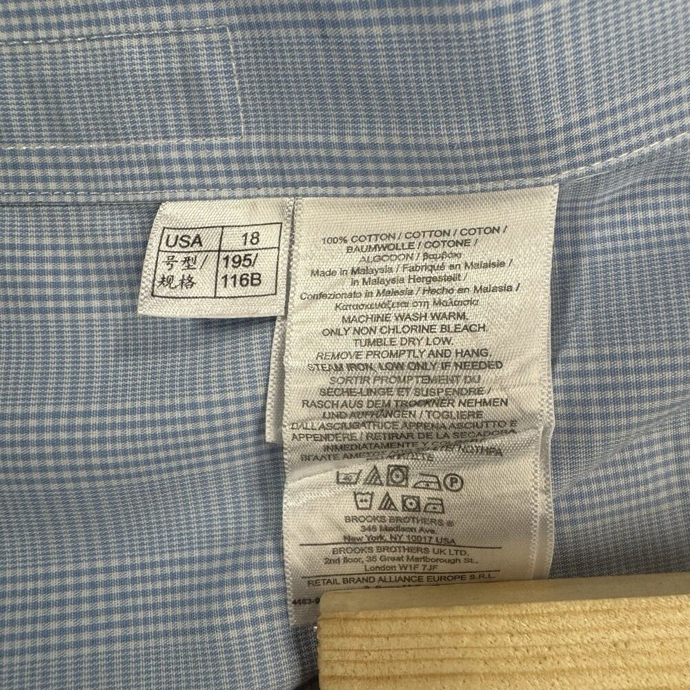 Brooks Brothers Dress Shirt Blue Patterned Supima Cotton 18 35 Madison Fit - Picture 7 of 9